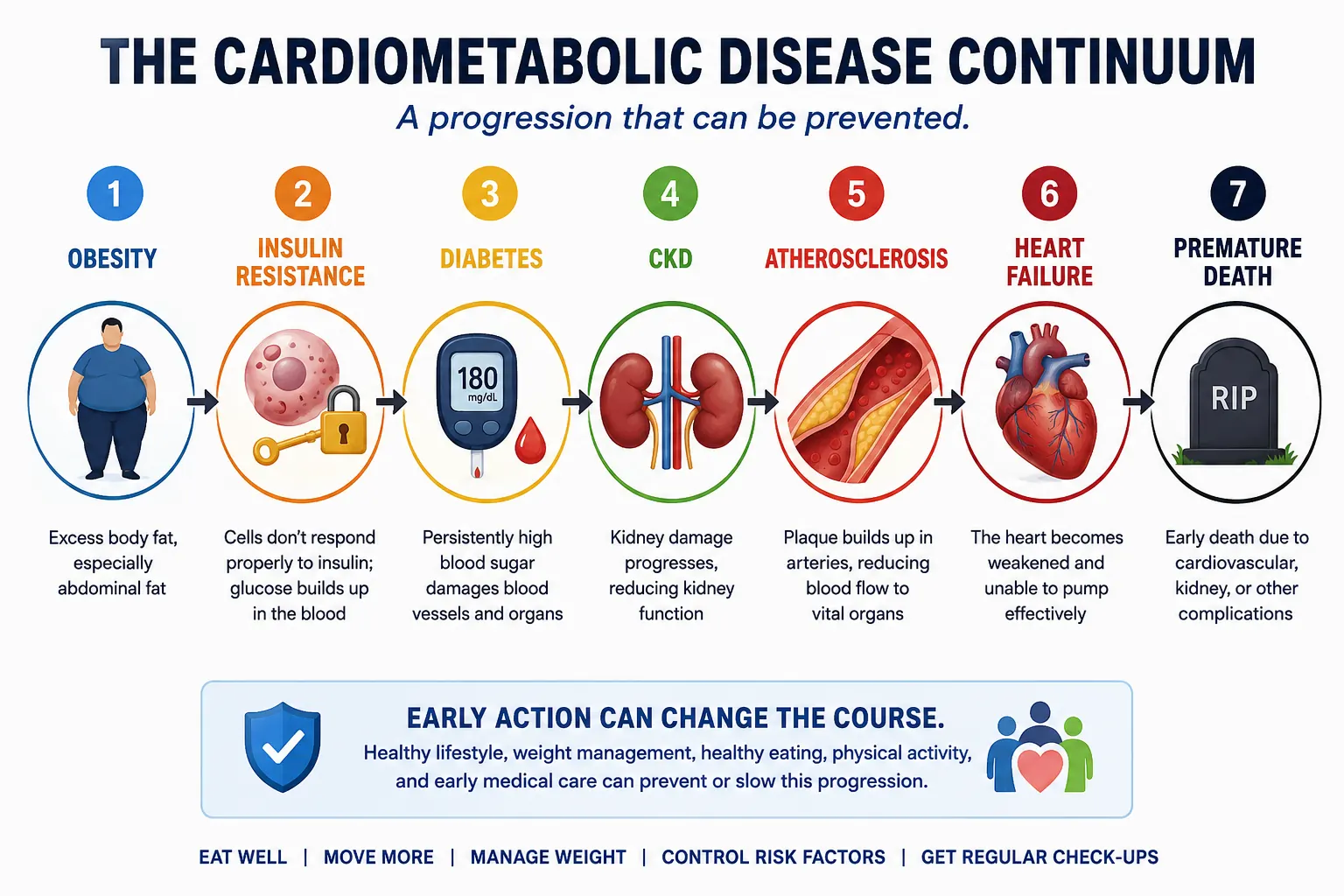 The cardiometabolic disease continuum from obesity to premature death
